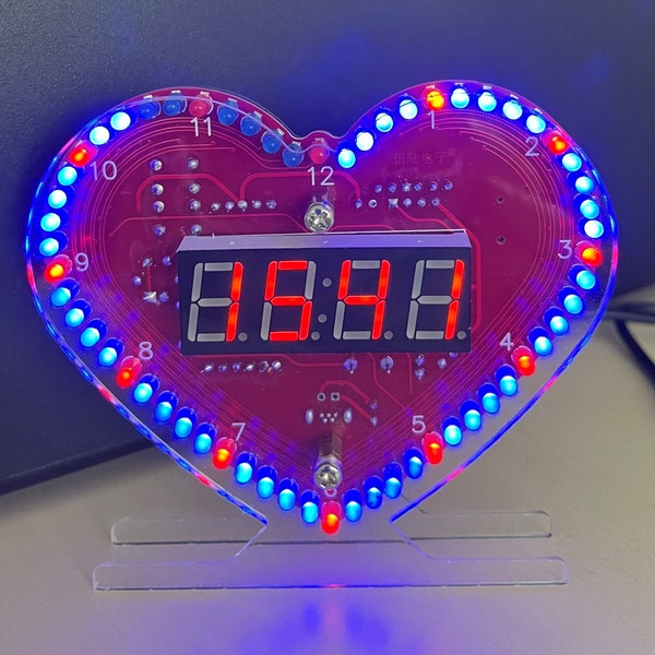 Digitaluhr Herz Bausatz löten lernen DIY Uhr Geschenk Rahmen Herzförmige Uhr Elektronik
