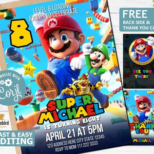Super Mario Geburtstagseinladung | Super Mario Bros Sofort Download | Super Brothers Boy Invite | Videospiel | Druckbare Geburtstagseinladung