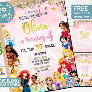 Invito alla festa di compleanno della quarta principessa per ragazze Invito alla festa del quarto compleanno digitale della principessa Inviti per 4 compleanni di principesse