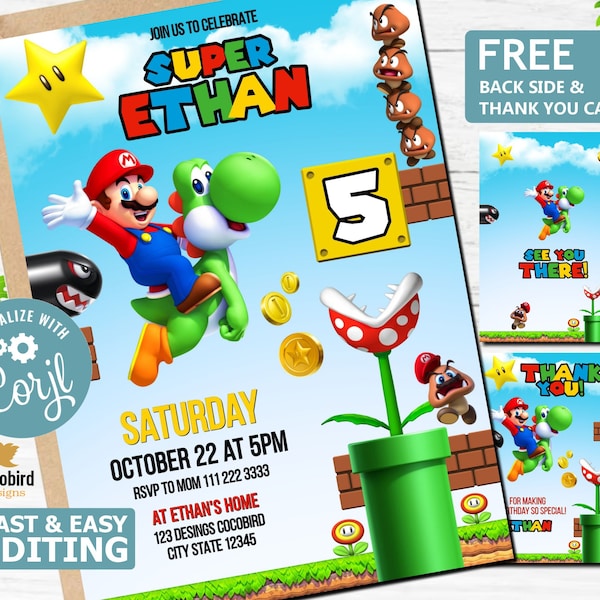 Mario Birthday Party | Mario Birthday Invite | Super Brothers Boy Invite | Digital Birthday Kid Invite | Editable Template | Mario Brothers