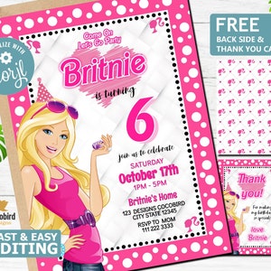 Hot Pink Birthday Party Invitation, Pink Doll Party Printable Invitation, Doll Invitation Template, Digital Birthday Invite, Come on lets go