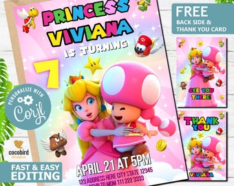 Princess Peach Birthday Invitation | Super Mario Bros Party