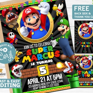 Invitation de garçon d'anniversaire de Mario Bros | Invitation d'anniversaire de Mario | Carte de thème de fête d'anniversaire de Mario | Invitation numérique | Invitation d'anniversaire d'enfants 5x7
