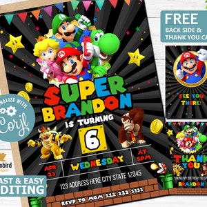 マリオブラザーズ 男の子の誕生日招待状 | マリオの誕生日招待状 | マリオの誕生日パーティーテーマカード | デジタル招待状 | 子供の誕生日招待状
