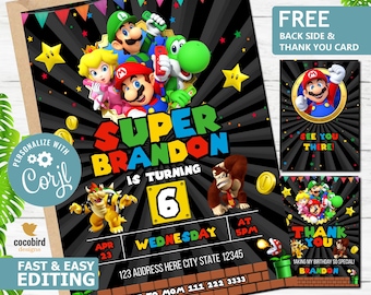 Invitación de cumpleaños de Mario / Tarjeta temática para fiesta infantil (Invitación digital)