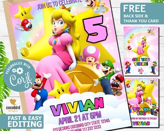 Princess Peach Birthday Invitation, Super Mario Bros (Digital Template)