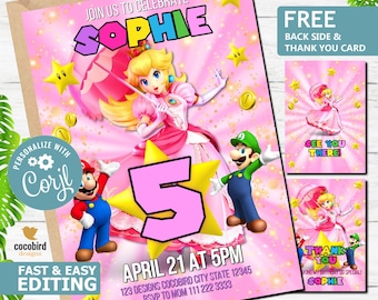 Princess Peach Birthday Invitation | Super Mario Invite (Digital)