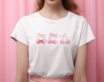 Coquette kersen met strikken unisex jersey T-shirt met korte mouwen