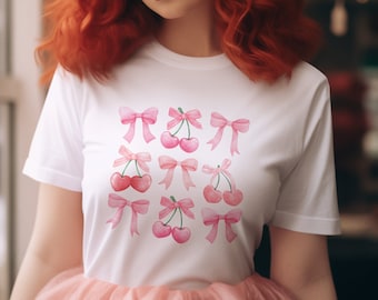 Coquette kersen en strikken vierkant unisex jersey T-shirt met korte mouwen