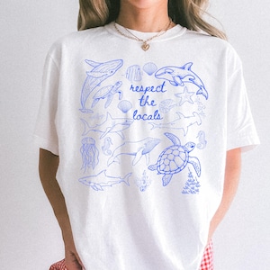 Comfort Colors® Respect The Locals、オーシャンシャツ、サメシャツ、オーシャンアニマルシャツ、イルカシャツ、シャチシャツ