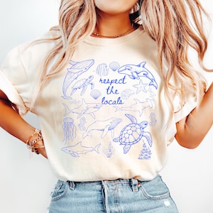 Comfort Colors® Respect The Locals、オーシャンシャツ、サメシャツ、オーシャンアニマルシャツ、イルカシャツ、シャチシャツ