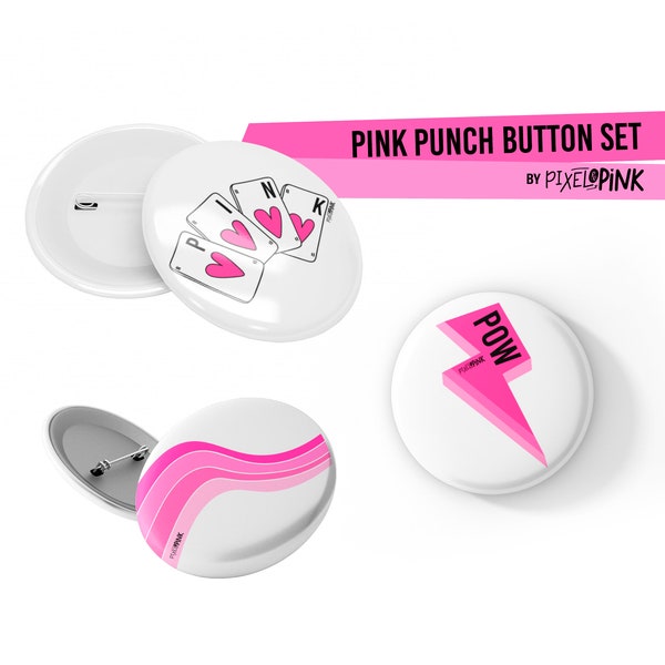 Pink Punch 3" Button Set by Pixel & Pink
