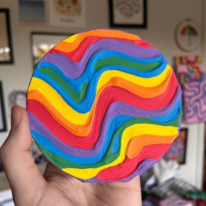 Mini rainbow pride textured painting, 4x4 in w/ mini easel