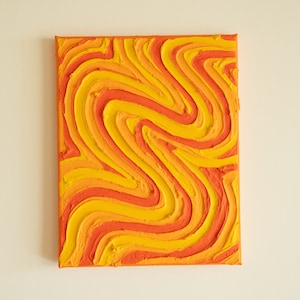 Arte mural texturizado amarillo/naranja, yeso colorido sobre lienzo (20 x 25 cm)
