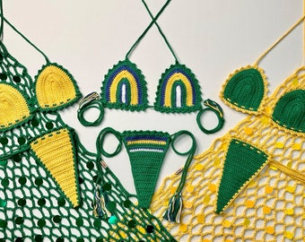 Au Paradi - Custom Handmade Crochet Clara Bikini 2 piece set in Brazil's theme colors (bikini only)