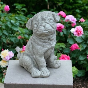 Concrete Pug figure Detailed Pug dog figurine Sitting dog grave sculpture