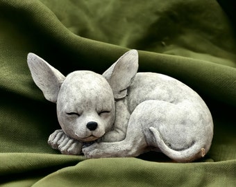 Realistic Chihuahua statue Concrete dog memorial figure for garden and backyard Sleeping Chihuahua sculpture outdoor Gift for pet lovers
