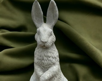 Split ears rabbit statue Concrete standing bunny figurine Garden backyard or patio sculpture