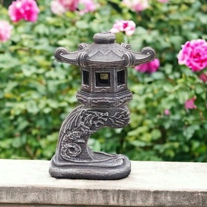 Stone black pagoda figurine Japanese garden statue Outdoor Asian stone art Concrete oriental lantern sculpture