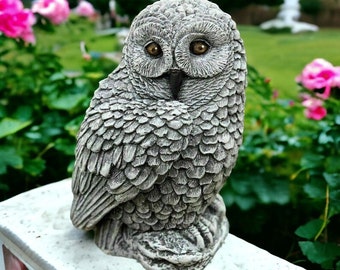 Concrete owl bird statue Sitting owl sculpture Garden bird figurine