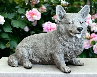 Concrete Corgi dog figure Detailed Corgi puppy figurine Outdoor dog memorial garden sculpture