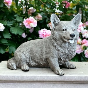 Concrete Corgi dog figure Detailed Corgi puppy figurine Outdoor dog memorial garden sculpture