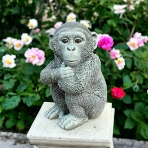 Concrete Chimpanzee monkey figure Sitting baby Chimpanzee statue Cozy garden art Outdoor animal decoration stone