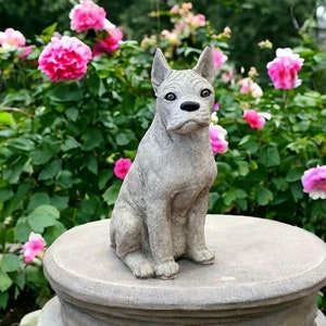 Detailed Boxer dog figure Concrete Boxer outdoor sculpture Stone garden art Sitting Boxer dog memorial gift Home pet statue