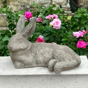 Ears up rabbit statue Laying bunny figure Concrete massive rabbit sculpture Farmhouse decoration Stone animals lover gift