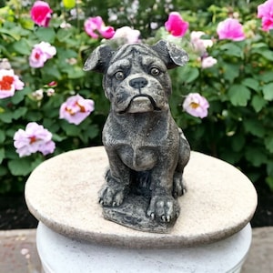 Sitting Boxer puppy garden statue Yard Boxer dog sculpture Dog memorial stone figure