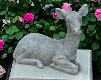 Large deer statue Laying massive fawn sculpture Concrete garden decoration