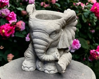 Concrete elephant planter figure Sitting elephant pot figurine Cozy garden sculpture