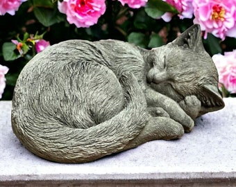 Sleeping cat statue Concrete cat figure Outdoor cat memorial sculpture
