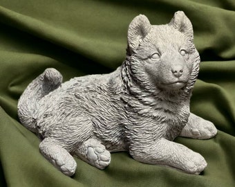 Siberian Husky dog figure Concrete laying Husky statue Puppy Siberian Husky memorial