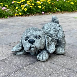 Puppy Cocker with tongue out figure Playing Cocker puppy sculpture Dog memorial Stone Cocker dog