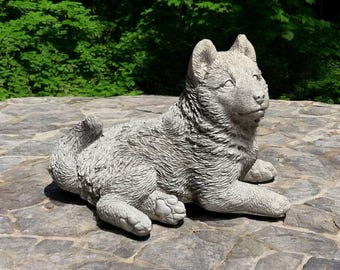 Siberian Husky puppy statue Stone laying Siberian Husky dog sculpture Dog grave Detailed dog figure