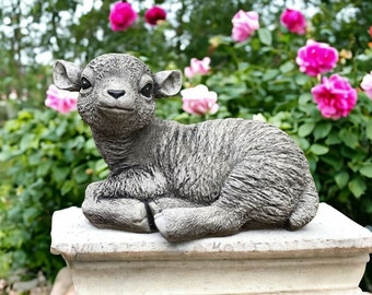 Laying lamb figure Laying baby sheep statue Backyard concrete sculpture Garden farm decoration