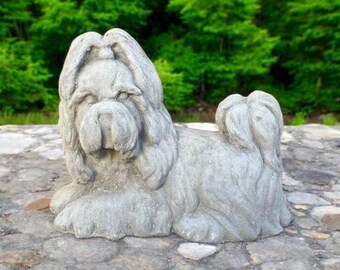 Detailed Shih tzu dog figure Stone dog sculpture Realistic puppy Shih tzu Concrete dog memorial art Porch pet cement statue