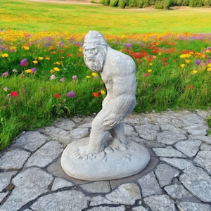 Concrete Bigfoot figure Standing Bigfoot statue Snowman on base sculpture Stone garden decoration Great gift ideafor yard