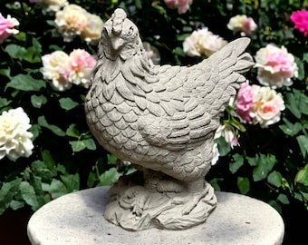 Yard hen chicken statue Concrete chicken porch figure Outdoor cozy garden sculpture Farm animals decor for lawn