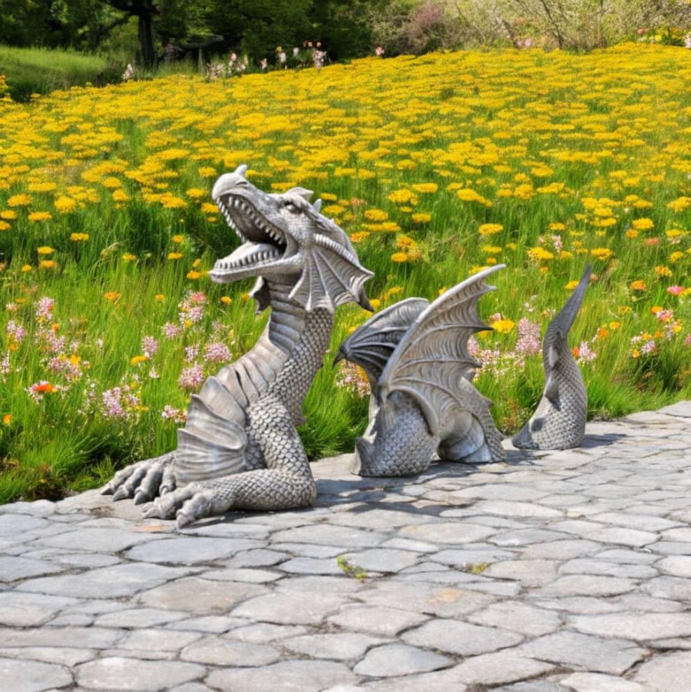 Massive Dragon Figure Three Pieces Dragon Statue Concrete Dragon