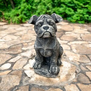 Concrete Boxer puppy figure Sitting puppy figurine Detailed yard art Outdoor garden dog Boxer sculpture Stone pet yard statue