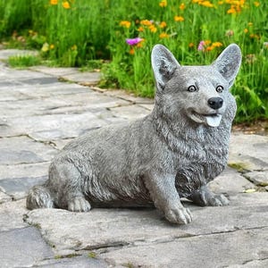 Large Corgi dog figure Sitting Corgi dog with open mouth Dog memorial Garden dog Happy Corgi puppy Pet loss statue Porch ornament