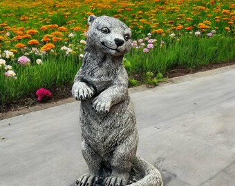 Otter standing on hind legs Concrete wild animal sculpture Tall otter figurine Cement animal cozy garden decoration