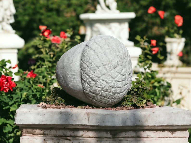 Concrete acorn statue Massive acorn nut figure Stone nut sculpture Autumn figurines for porch image 7