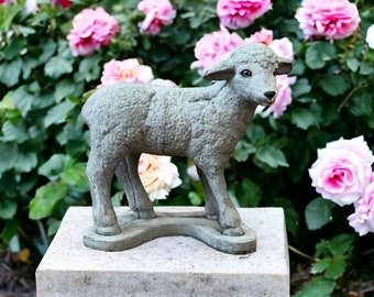 Stone standing lamb statue Detailed animal garden figure Farm sheep figurine Concrete lamb sculpture Outdoor Backyard decoration