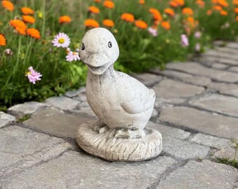 Rubber duck statue Standing duckling concrete figure Farmhouse bird rock sculpture Realistic duck statuary Farm animal decoration
