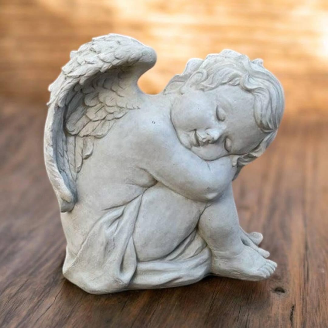 Detailed Cherub Baby Sculpture Hugging Knees Angel Figurine Outdoor ...