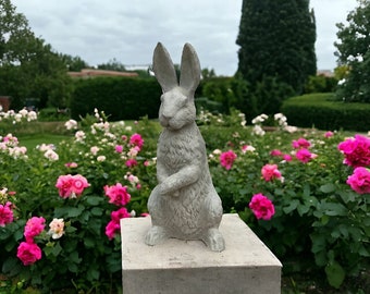 Massive Rabbit garden statue Concrete Bunny with long ears figure Outdoor Easter decor Yard Animal Sculptures Detailed Rabbit Gift