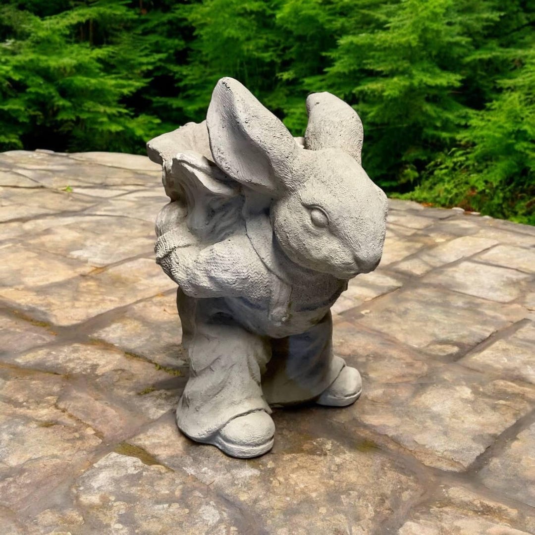 Standing Rabbit Decorations Standing Rabbit With Flowers Planter on Back Figure Concrete Rabbit Pot ...